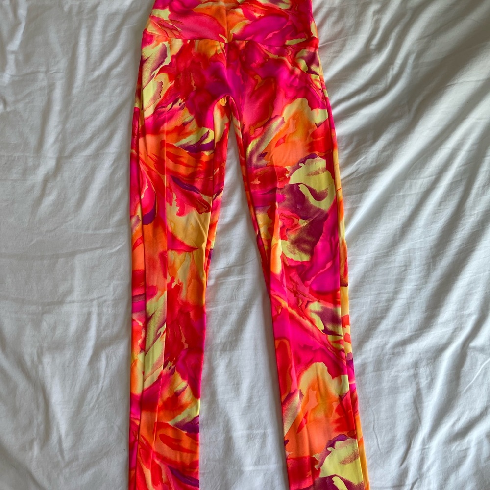 K-DEER Pink and Orange Floral Yoga Leggings